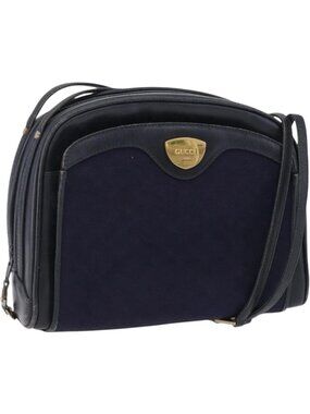 GUCCI Micro GG Canvas Shoulder Bag Navy Gold